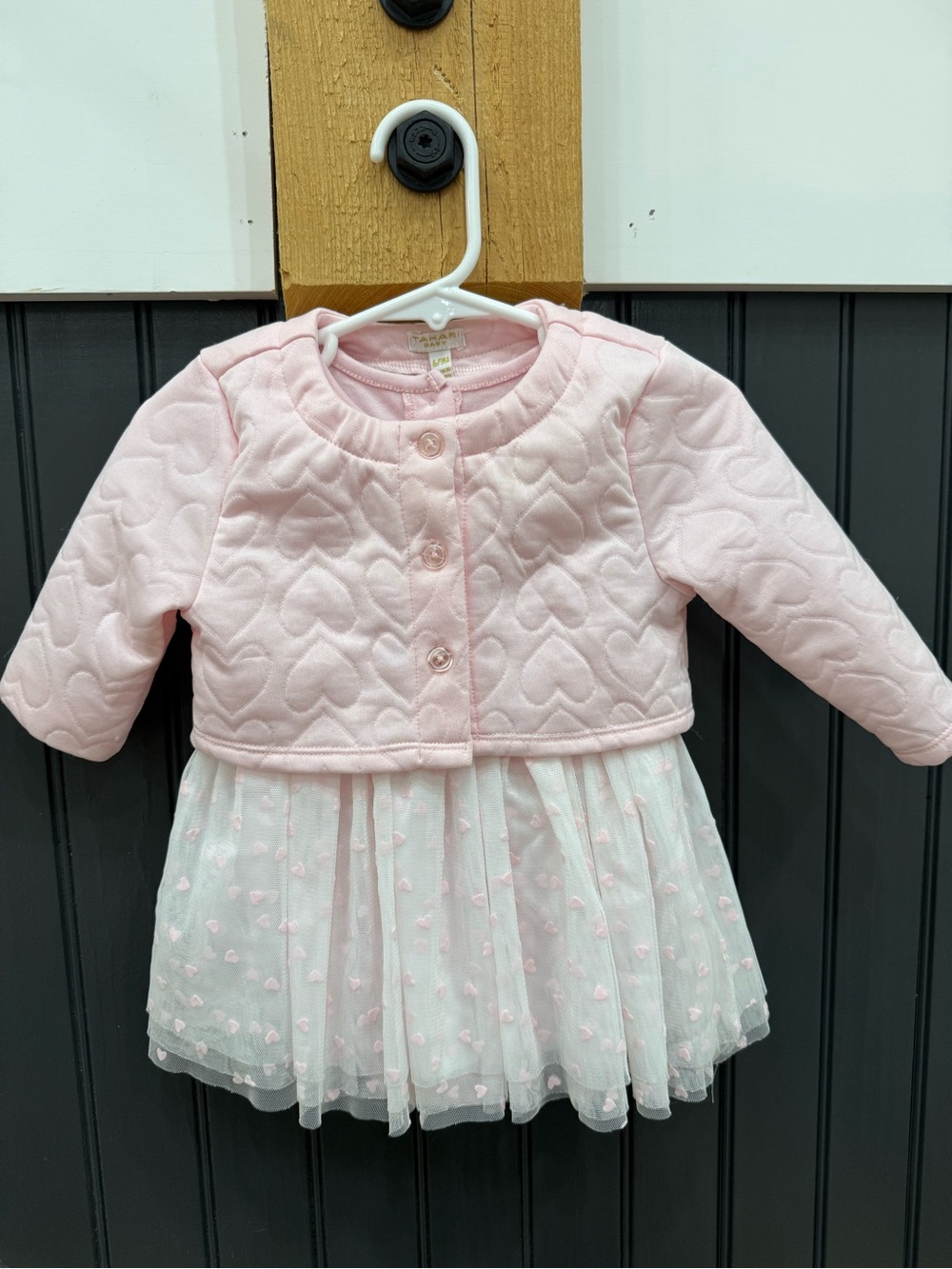 Tahari Baby Pink Quilted Jacket Dress with Tulle Skirt